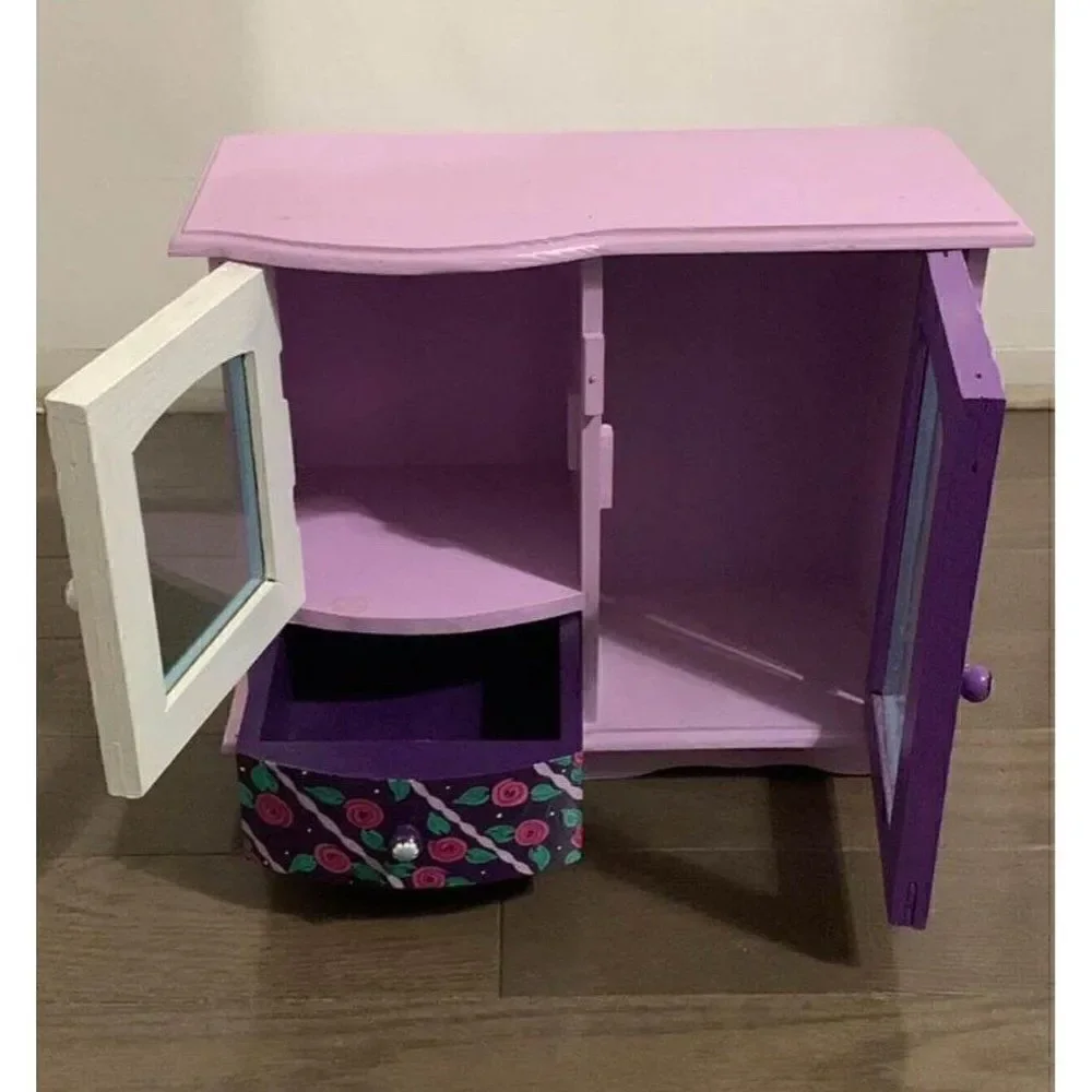 Girls Purple White Floral Hand Painted Jewelry Armoire Wood